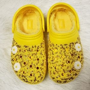 Yellow Bedazzled Fleece Lined Daisy Crocs